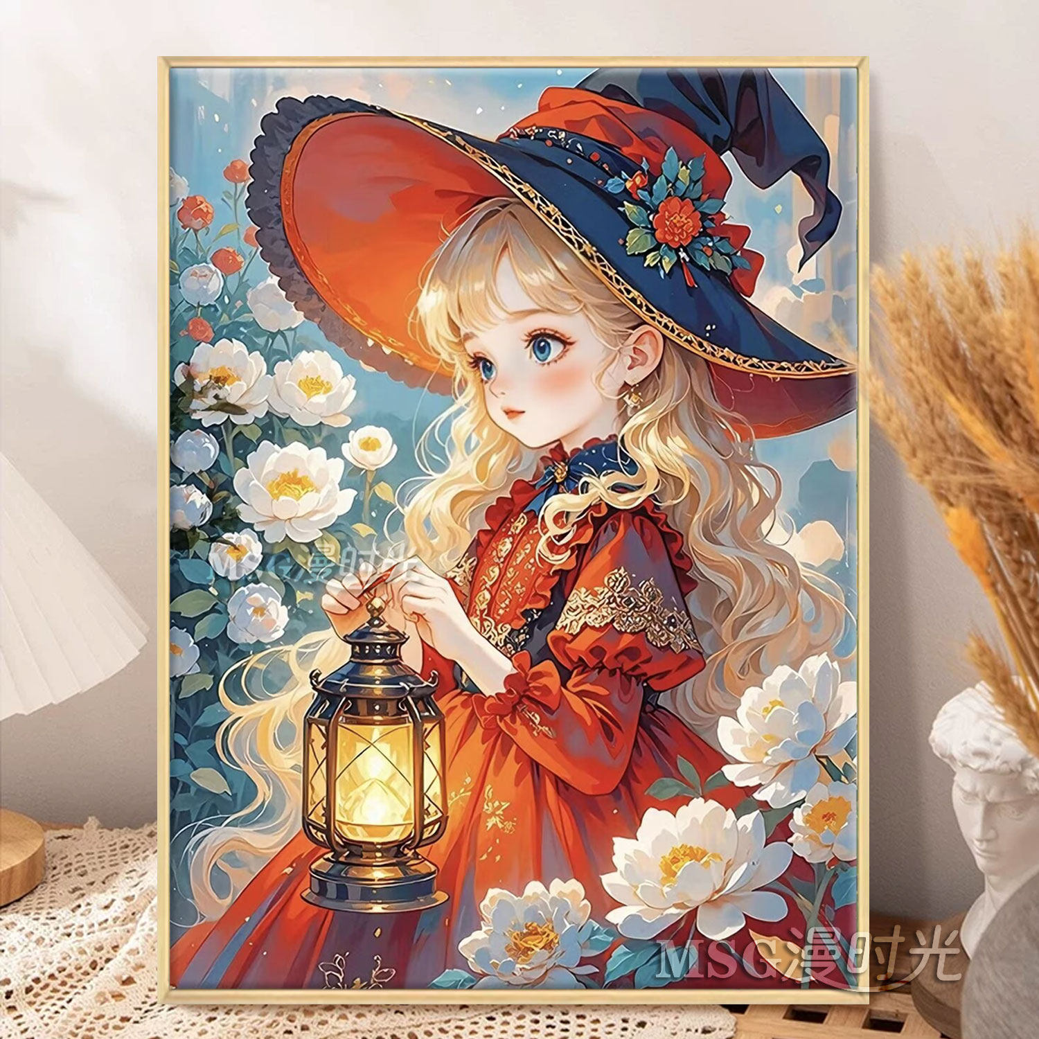 治愈系花园少女提灯钻石画满钻新款唯美人物手工十字绣卧室装饰画
