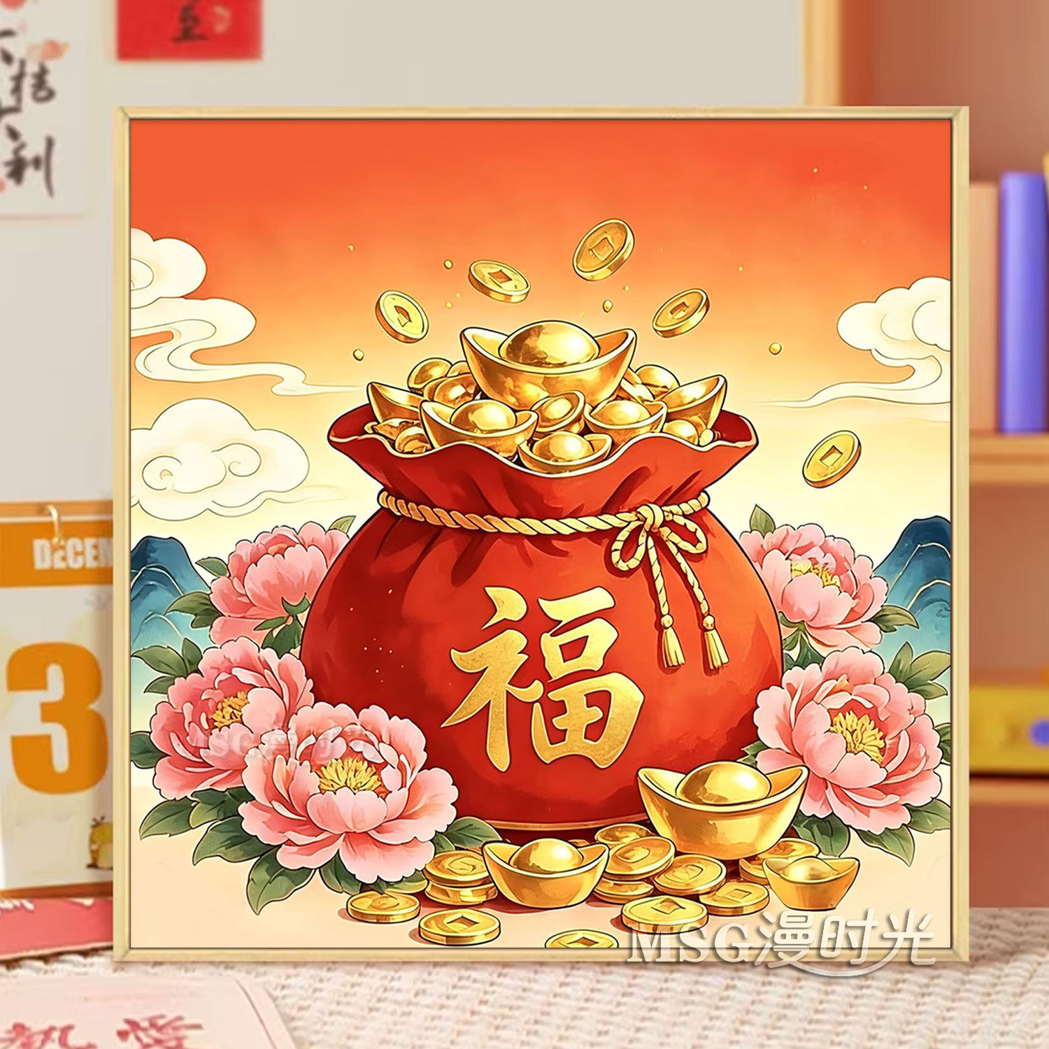 牡丹福袋5D钻石画满钻2026新款客厅喜庆年轻人简单手工贴钻十字绣