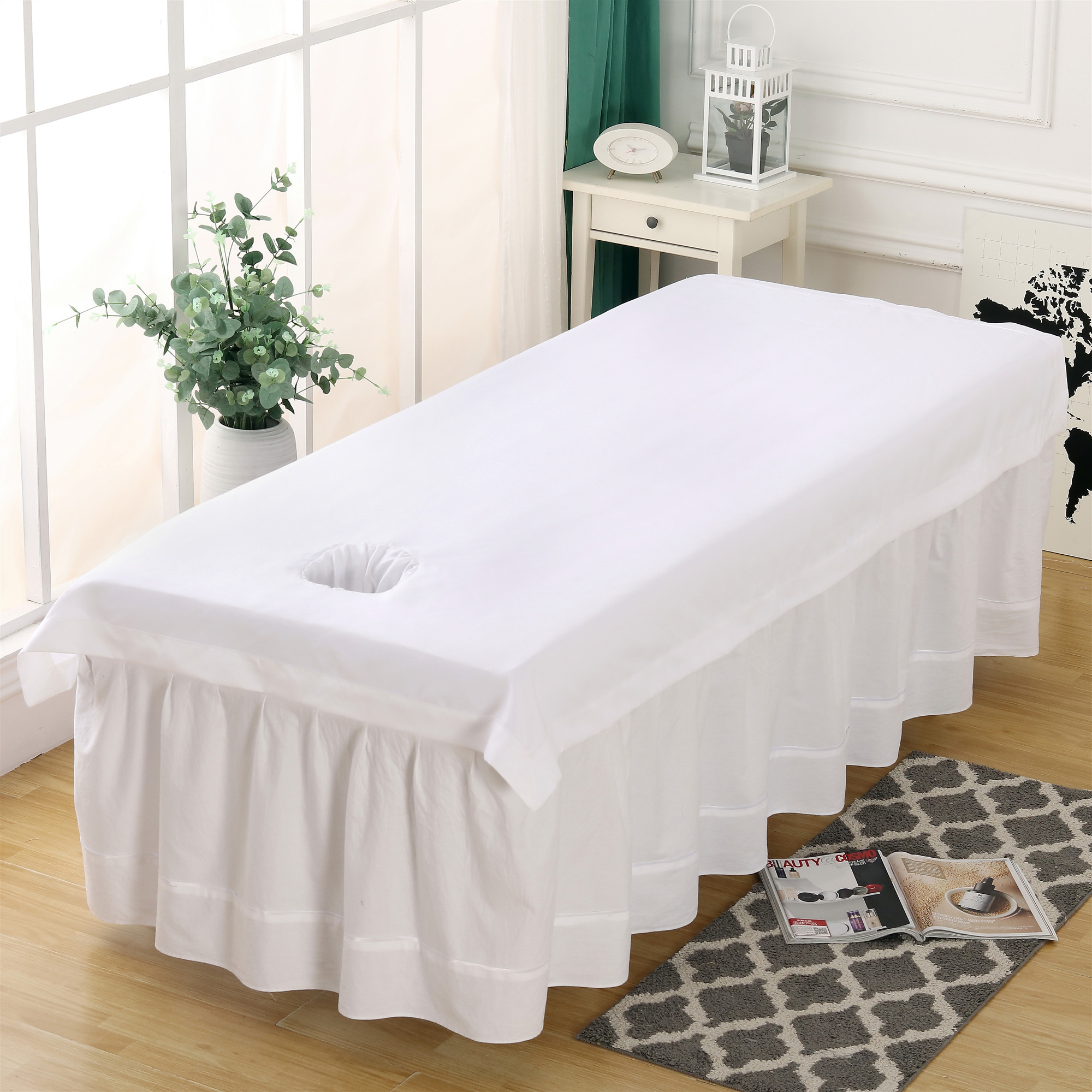 美容床白色床单美体带洞巾蓝色