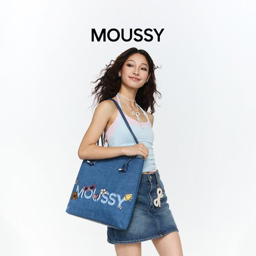 Moussyxsmiley大容量牛仔帆布托特包大学生单肩通勤上课包购物袋