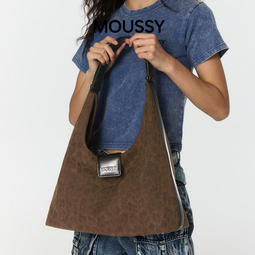 Moussy女秋冬豹纹单肩hobo包大容量通勤包托特包高级感女包