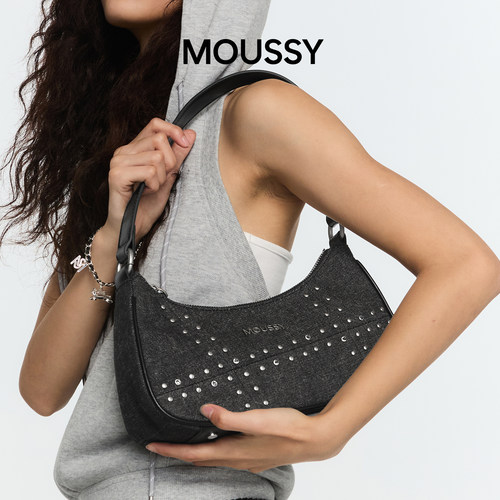 Moussy女时尚潮流牛仔腋下包hobo月牙包星星机车通勤女包