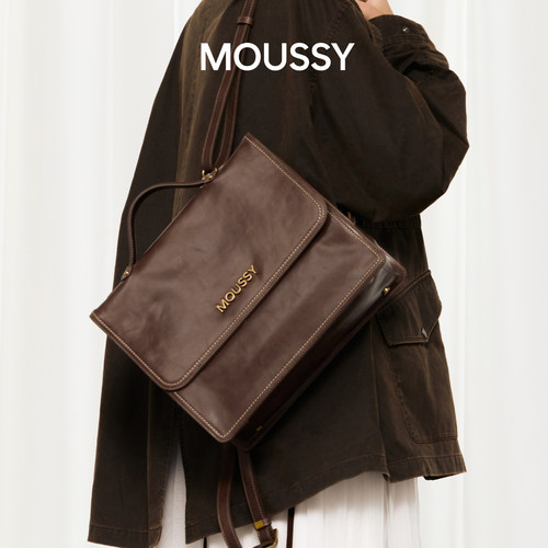 Moussy女真皮牛皮小双肩背包简约通勤包旅行外出小背包高级感女包