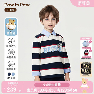 熊宝棉 男童翻领长袖 PawinPaw卡通小熊童装 新款 T恤 25年秋季