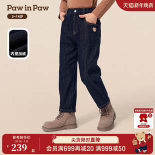 宽松保暖 男童加绒牛仔裤 PawinPaw卡通小熊童装 25年秋冬新款