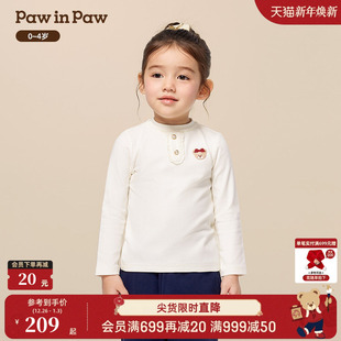 新款 25年冬季 PawinPaw卡通小熊童装 女宝宝半高领T恤 商场同款