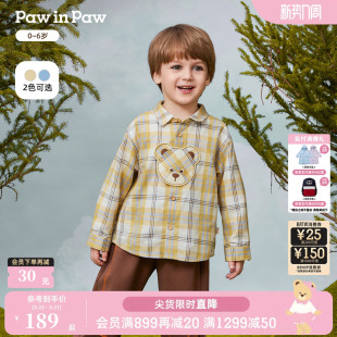 格子衬衫 PawinPaw卡通小熊童装 男宝宝长袖 新款 舒适外套 25年秋季