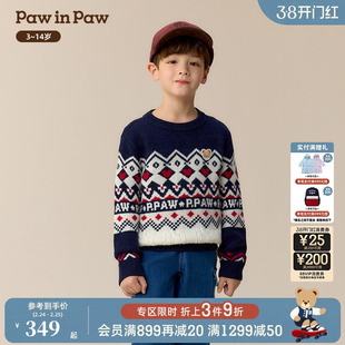 【商场同款】PawinPaw卡通小熊童装25年冬季新款男童圆领圣诞毛衣