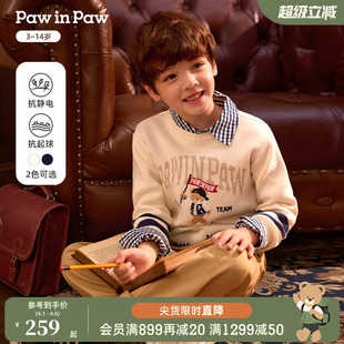 PawinPaw卡通小熊童装 26年新款 男童圆领针织毛衣宽松 抗静电