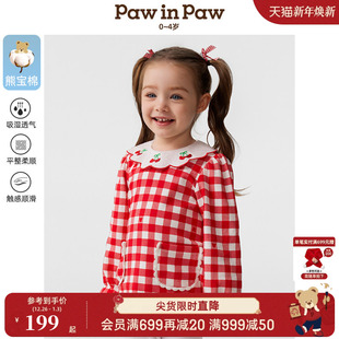 女宝宝翻领长袖 25年春夏新款 PawinPaw卡通小熊童装 T恤 熊宝棉