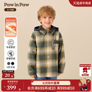 索罗娜 男童格子衬衫 PawinPaw卡通小熊童装 新款 棉服 25年冬季