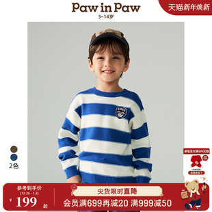 PawinPaw卡通小熊童装 秋冬儿童男童圆领条纹毛衣学院风
