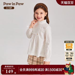 衬衫 女童纯棉花边全棉淑女长袖 上衣 春季 PawinPaw卡通小熊童装