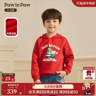 新款 25年冬季 PawinPaw卡通小熊童装 男童连帽卫衣加绒宽松 圣诞