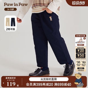 風(fēng)休閑純色兒童長褲 PawinPaw卡通小熊童裝 春季 男童工裝