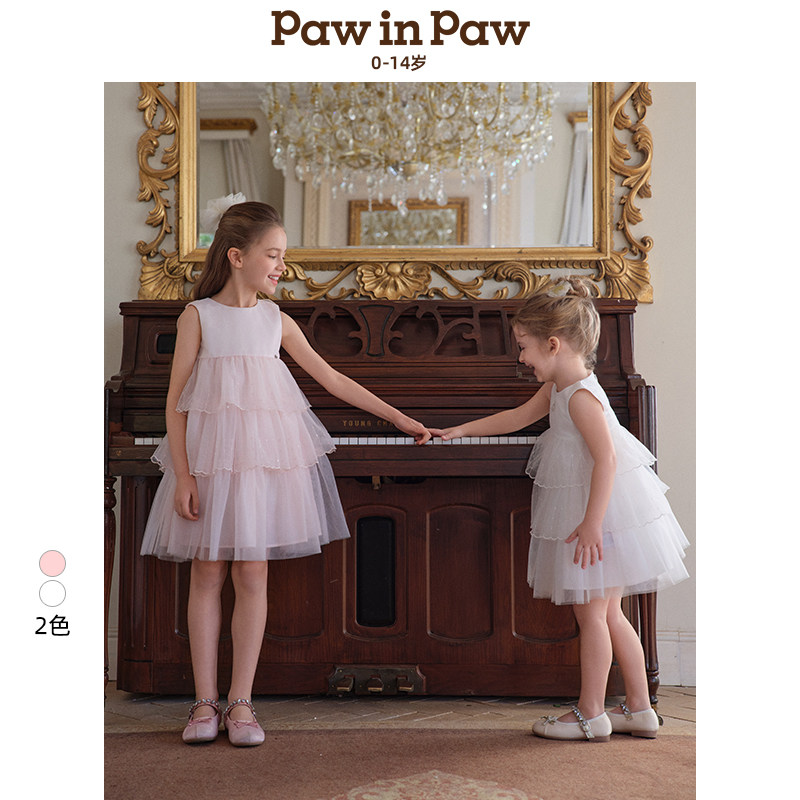PawinPaw卡通小熊童装夏女童节日礼服网纱连衣裙公主裙