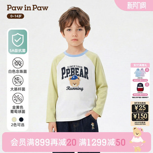 5A抗菌 男童圆领插肩袖 PawinPaw卡通小熊童装 新款 T恤 26年夏季