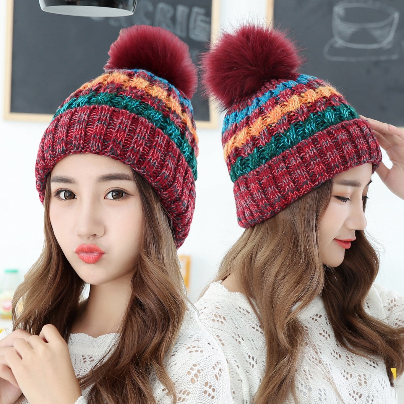 帽子女秋冬天韩版潮百搭针织帽网红款可爱毛球保暖护耳ins 毛线帽,服饰配件/皮带/帽子/围巾,帽子,淘宝优惠券,粉丝福利购,淘宝优惠卷