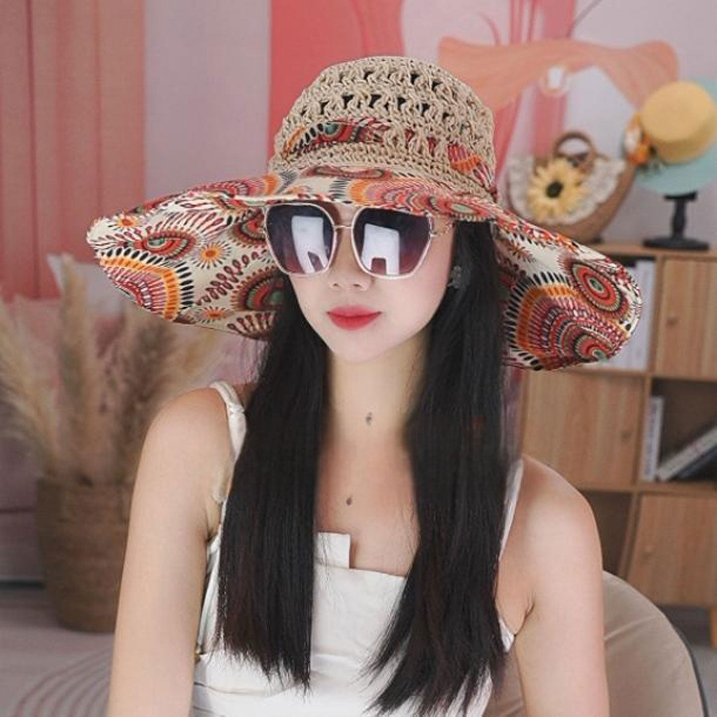 夏季草编透气大檐防晒遮阳帽女户外旅游沙滩度假防紫外线太阳帽子