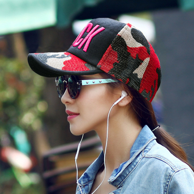 韩版潮女夏天遮阳棒球帽时尚太阳帽夏季防晒透气网帽迷彩鸭舌帽子