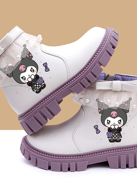 女童马丁靴软底短靴二棉加绒库洛米公主靴小皮靴2025秋冬新款单靴