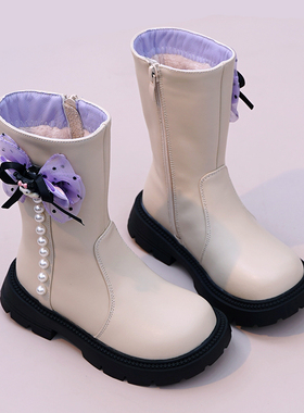 女童马丁靴高筒靴库洛米公主靴真皮软底加绒棉靴2025秋冬新款单靴