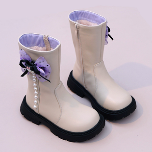 女童马丁靴高筒靴库洛米公主靴真皮软底加绒棉靴2025秋冬新款单靴