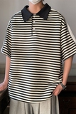 夏装上新撞色翻领Polo衫条纹拼接T恤珠地料短袖T23P45，男装T恤，电商A458A
