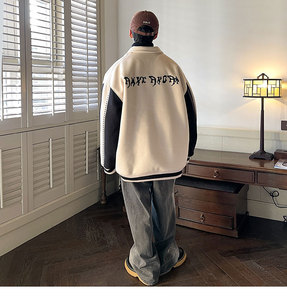 毛呢撞色拼接外套 秋冬翻领印花棒球服上衣799 P110图片