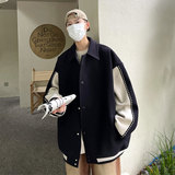 毛呢撞色拼接外套秋冬翻领印花棒球服上衣799P110，女装短外套，电商A458A