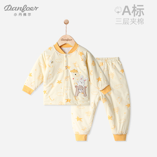 儿童薄棉套装 宝宝保暖加厚夹棉 秋冬季 婴幼儿纯棉分体按扣两件套装