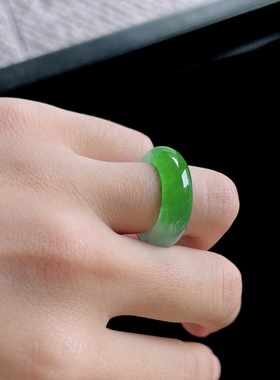 2026天然缅甸翡翠A货冰种阳绿指环戒指14号0104JP124