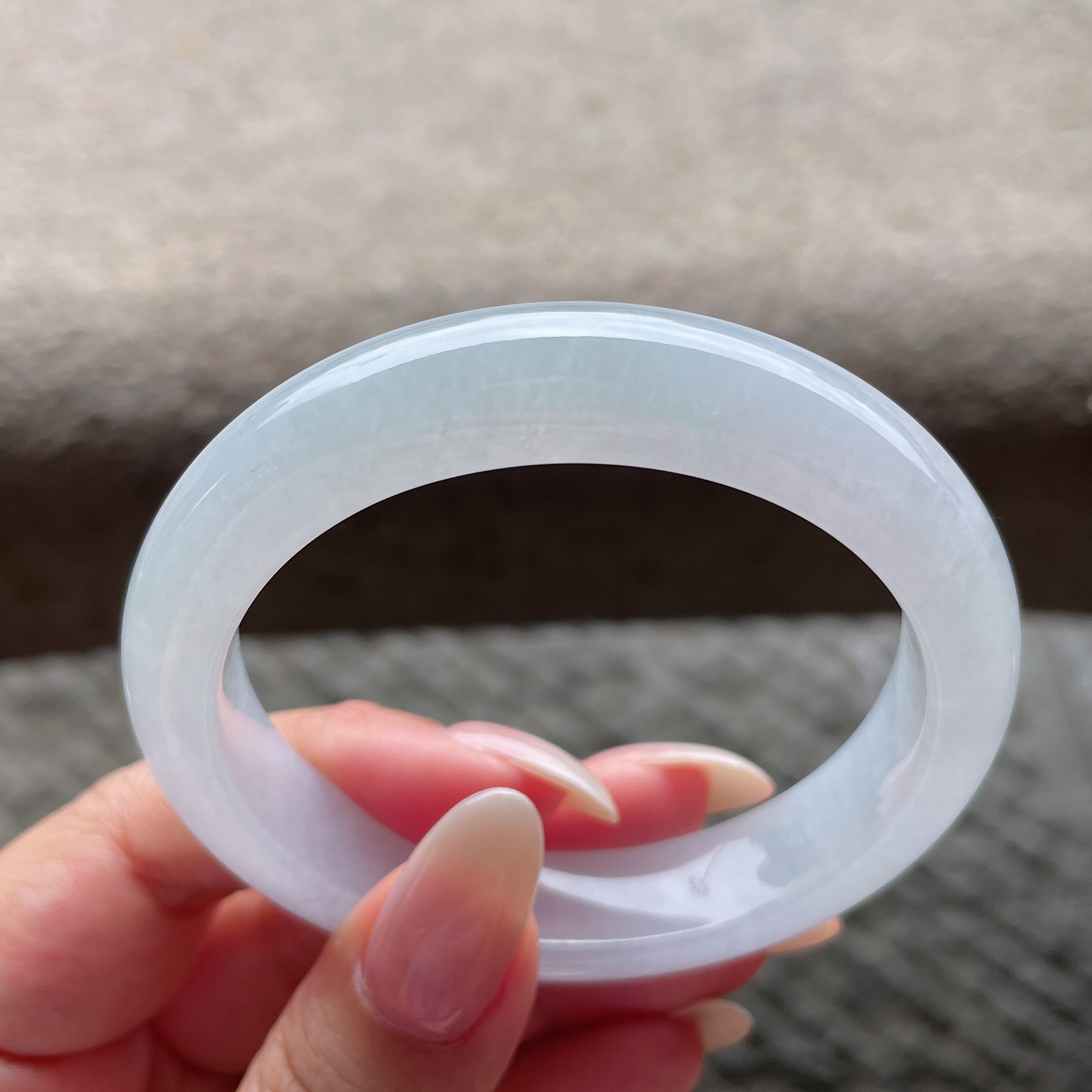 2026天然缅甸翡翠A货冰种白冰正圈手镯55圈口0415X3