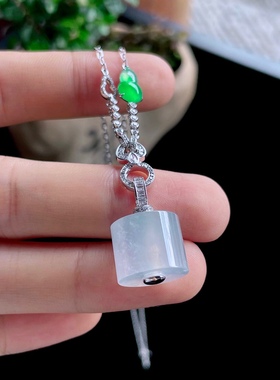 2025天然缅甸翡翠A货冰种白冰路路通18k金镶嵌项链0730JP105