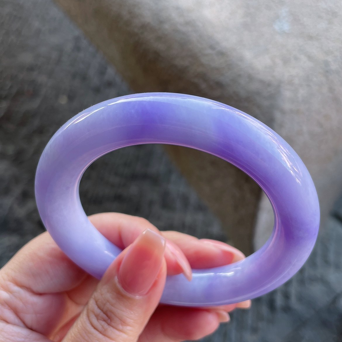 2026天然缅甸翡翠A货糯种紫罗兰圆条手镯56圈口1216K9