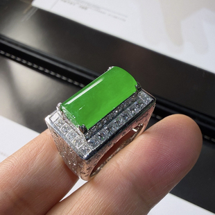 2026天然缅甸翡翠A货冰种阳绿马鞍戒指18K金镶嵌0313HQJ111