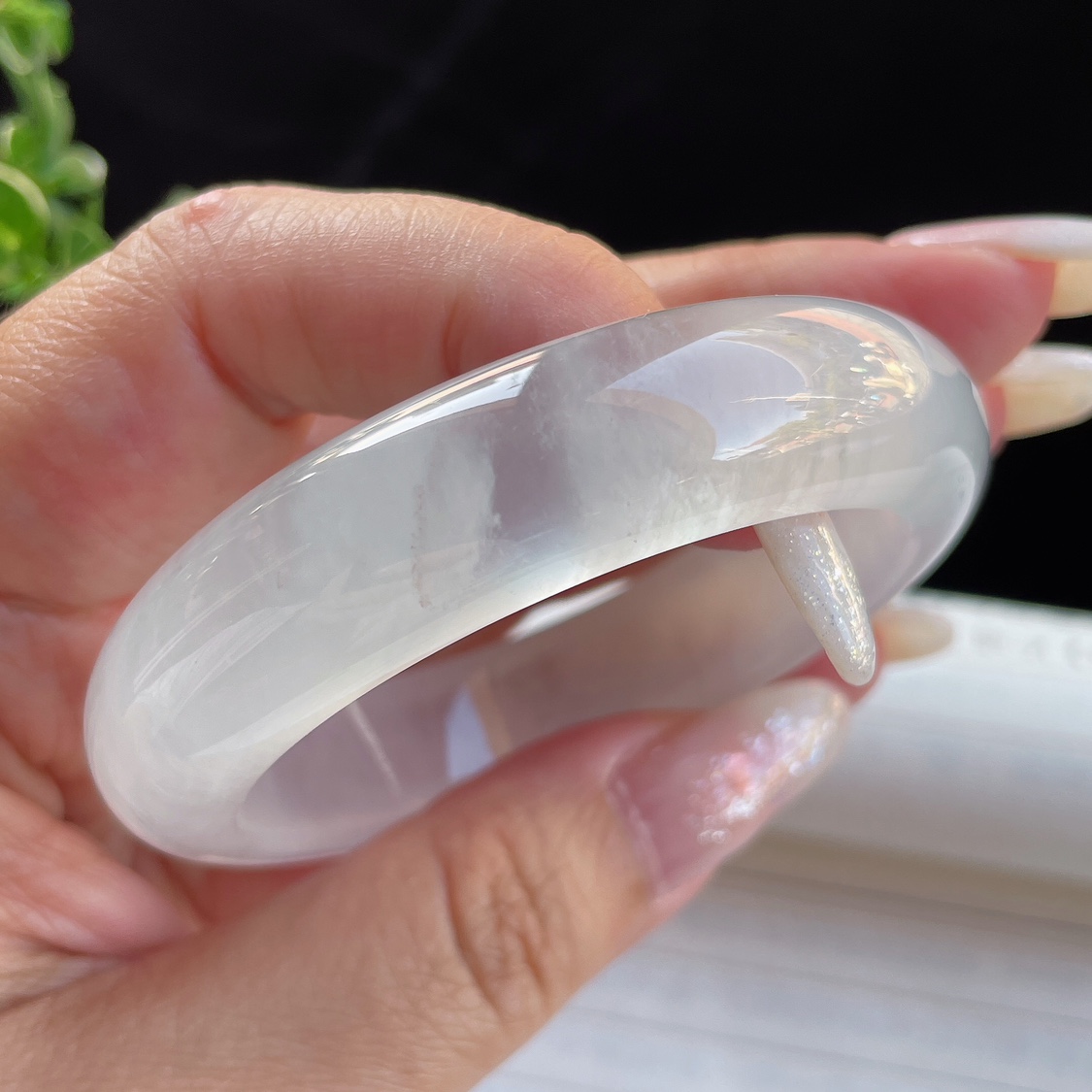 2025天然缅甸翡翠A货冰种白冰正圈手镯49圈口0902YT16