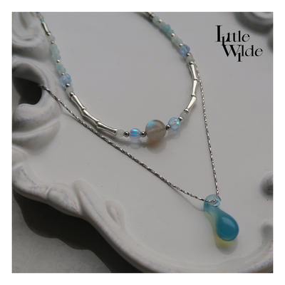 夜晚和眼泪 | LW原创双鱼座月光石灯工玻璃项链小众梦核格雷系