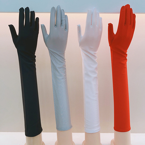 长款防晒手套薄款弹力手套女士夏季时尚纯黑白色跳舞拍摄礼仪手套