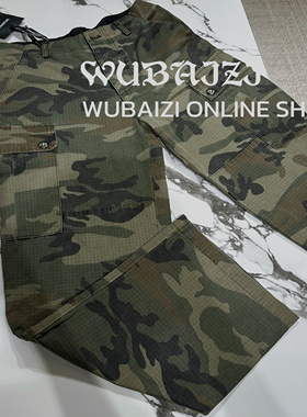 WUBAIZI｜程潇同款小众时尚金属纽扣工装迷彩裤裤宽松直筒裤1012