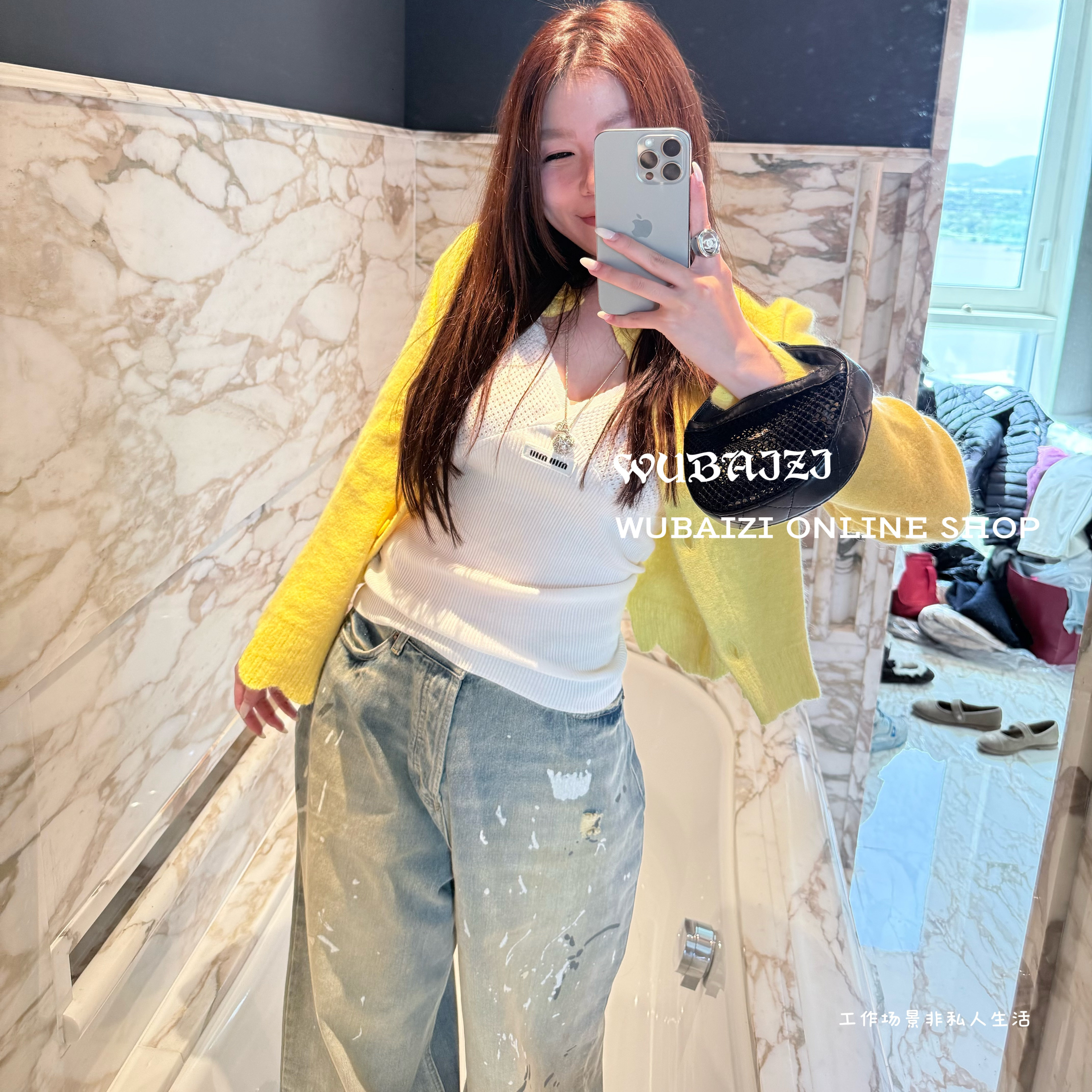 WUBAIZI|回头率UP靓黄"不规则下摆开衫破洞毛衣女