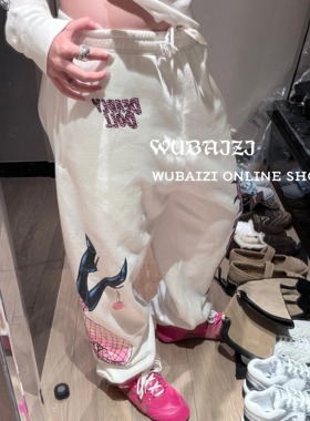 WUBAIZI｜ 秋冬自主性感粉色豹纹丝袜高跟鞋猫女宽松卫裤n25821