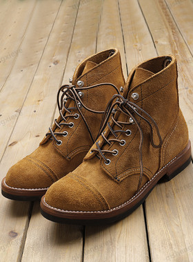 琪宸泓翼阿美咔叽手工固特异8113翻毛皮美式复古工装靴马丁沙漠