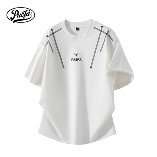 男女同款 PAEFA T恤 宽松短袖 280g重磅太空棉垫肩logo小众正肩美式