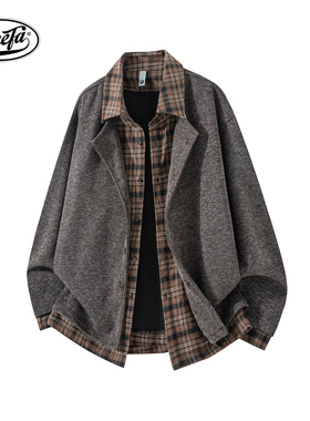 PAEFA假两件拼接耐磨通勤百搭学院休闲针织开衫外套夹克男女同款