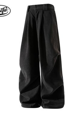 美式复古高街美拉德灯芯绒裤春季新款褶皱设计感伞兵裤阔腿休闲裤