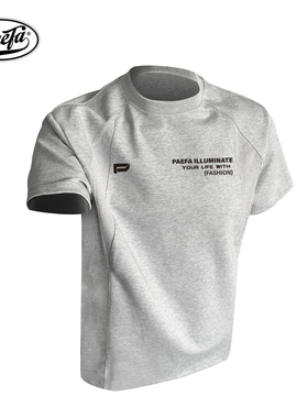PAEFA280g重磅cleanfit正肩短宽版型logo印花美式短袖T恤男女同款
