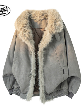 PAEFA 美式高街保暖翻领大毛领高级感痞帅防风抗寒棉服 男女同款