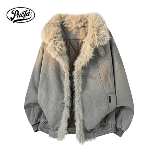 PAEFA 美式高街保暖翻领大毛领高级感痞帅防风抗寒棉服 男女同款