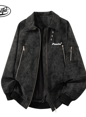 PAEFA 美式高街拉链品牌logo印花街头休闲百搭工装外套夹克男女款